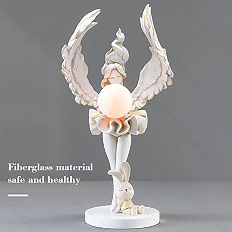 Elegant AngelGirl with Lighting Floor Sculpture Living Room Stylish Statue Angel Standing Ornaments Home Interior Decor Figurine