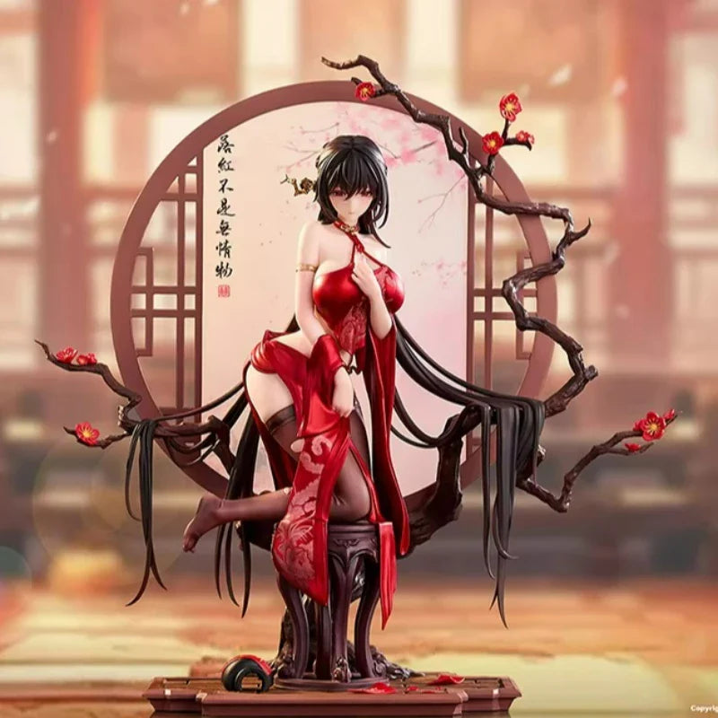 BearPanda Nationaler Stil Jubiläums-Edition Herabfallendes Rot 1/6 Niedliche Action-Anime-Figur Modell mit Hanfu Cheongsam und Paravent