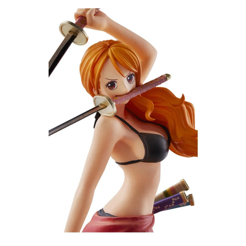 BANDAI Original ONE PIECE MAGAZINE Three Sword Style Nami Anime Action Figures Collectible Ornaments Model Gift