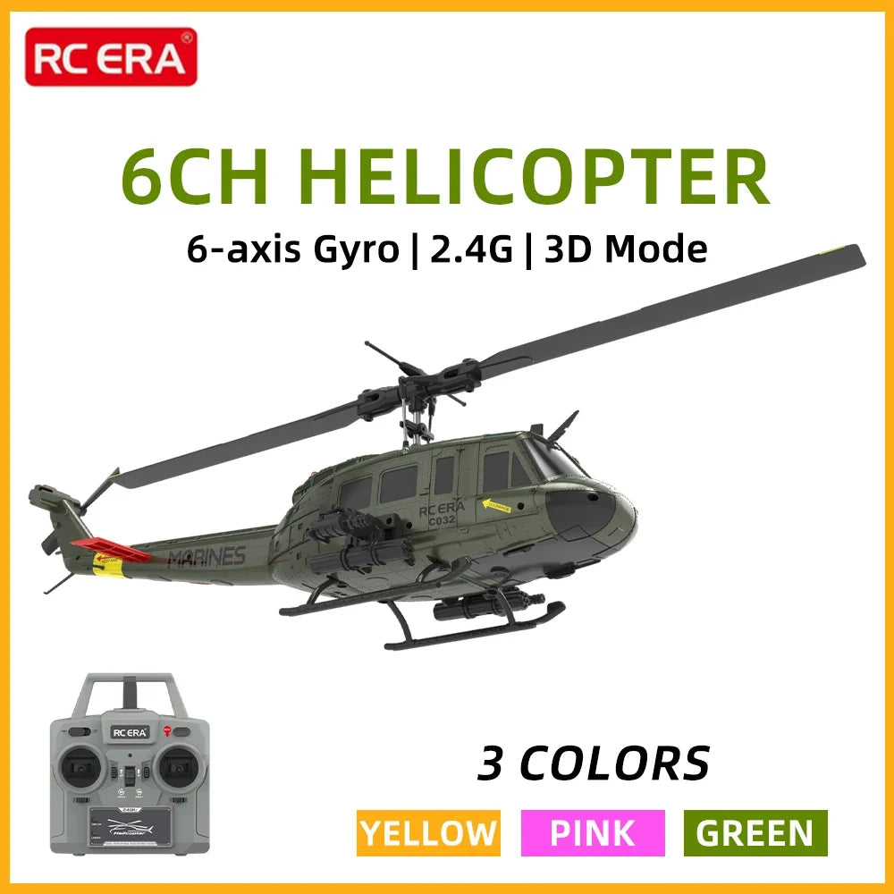 RC ERA RC Helicopter C032 1:48 Huey Helicopter UH-1 6-axis Gyro 6 Channel 3D Dual Brushless Motor Remote Control Aircraft