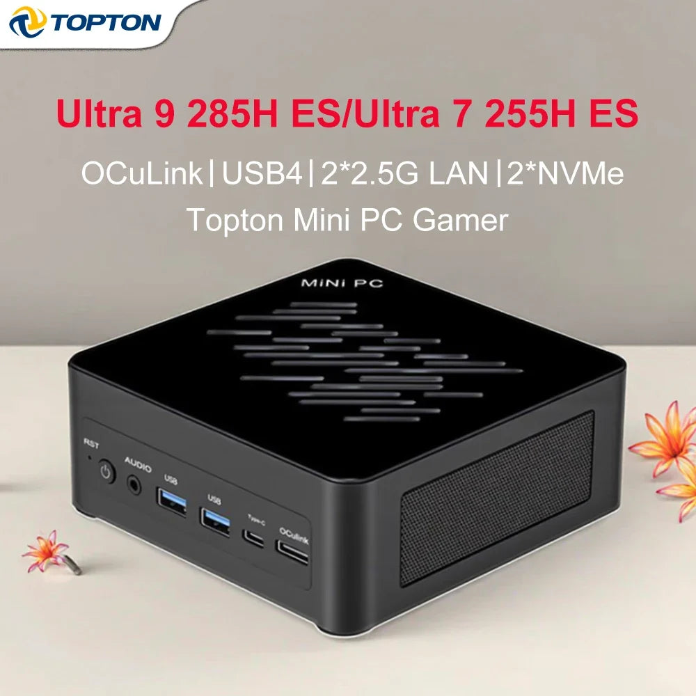 Topton Mini PC Gamer Intel Ultra 9 285H ES/Ultra 7 255H ES, High Performance Gaming PC, Windows 11 Pro, Compact Desktop Computer