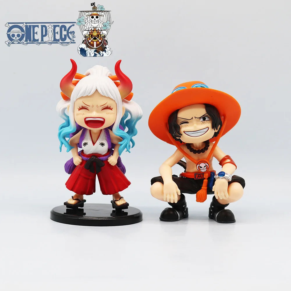One Piece Figure - Sitting Q Version Laughing Ace & Yamato GK Set, Anime Collectible Car/Desktop Decor