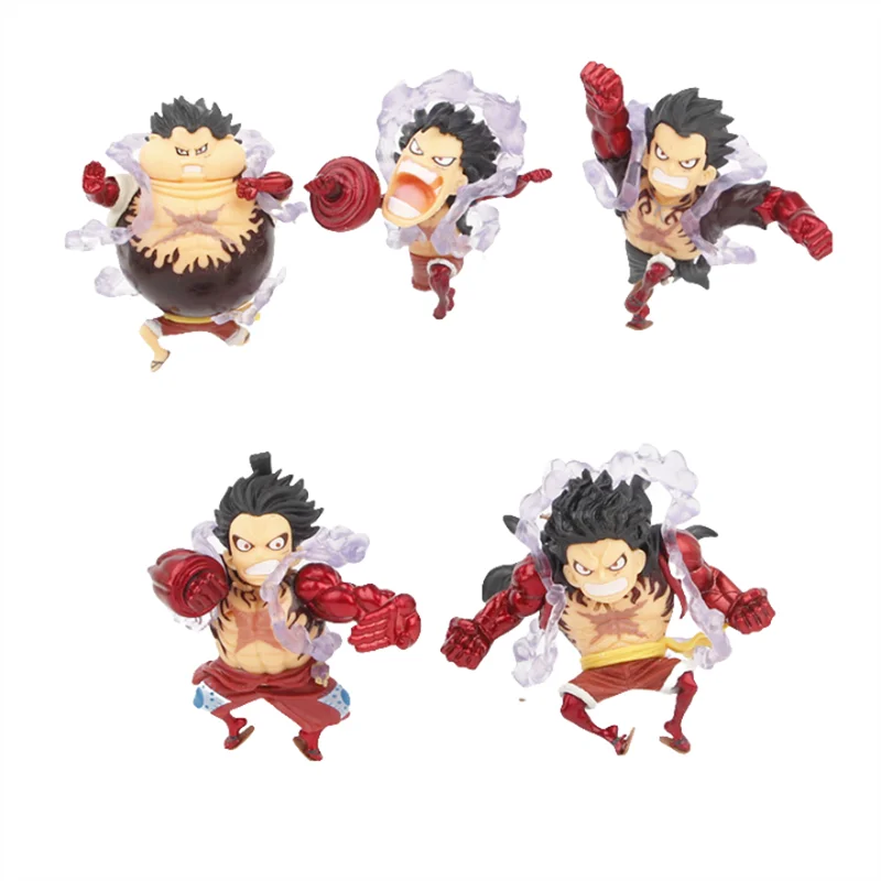 5pcs/set Q Version Anime One Piece Gear 4 Luffy Action Figure Elastic Man Cute Statue PVC Model Toys Collection Children Gifts
