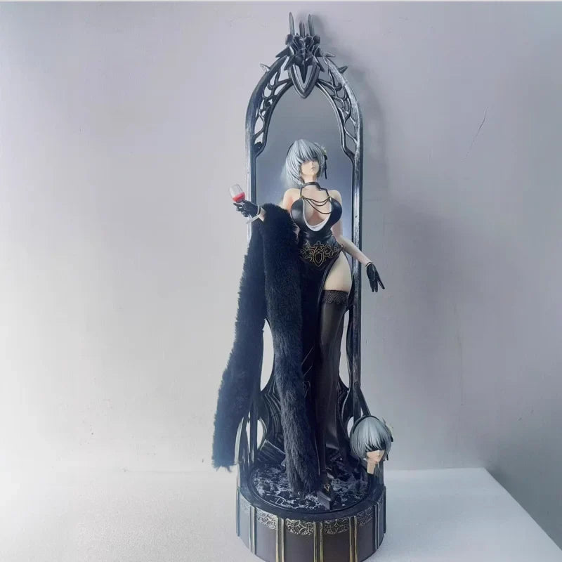 60cm NieR Automata 2B Night Banquet Dress Ver. Dual Head GK Figure Mirror Base Anime Girl Collectible Model Statue