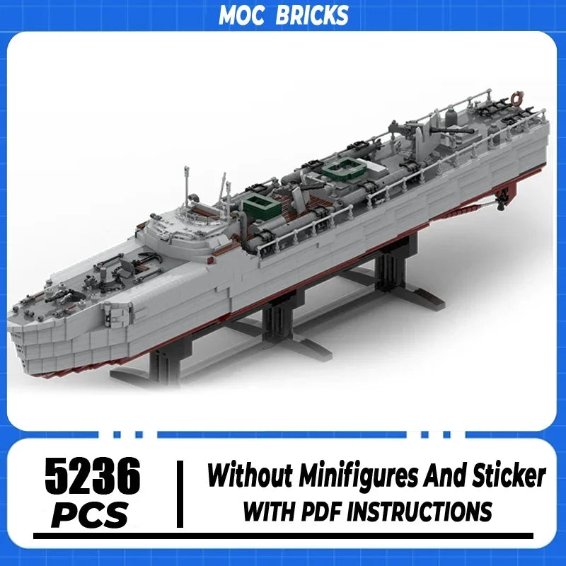 Moc Building Bricks Torpedo Boat Model Technology WW2 Military Navy Cruiser Frigate Battleship Block Toy DIY Assembly Gift