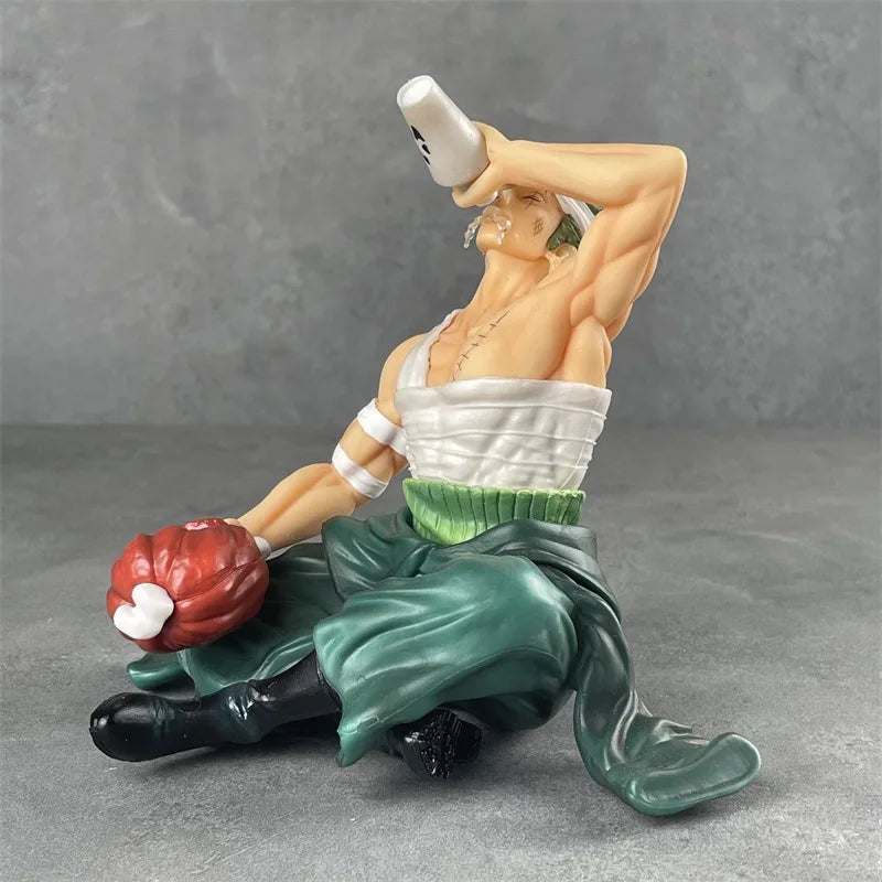 Onepiece Wano Country Bandage Zoro Drinking Swordsman Sitting Pose Figure Model Boxed Collector Anime Statue Toys Gifts For Fans
