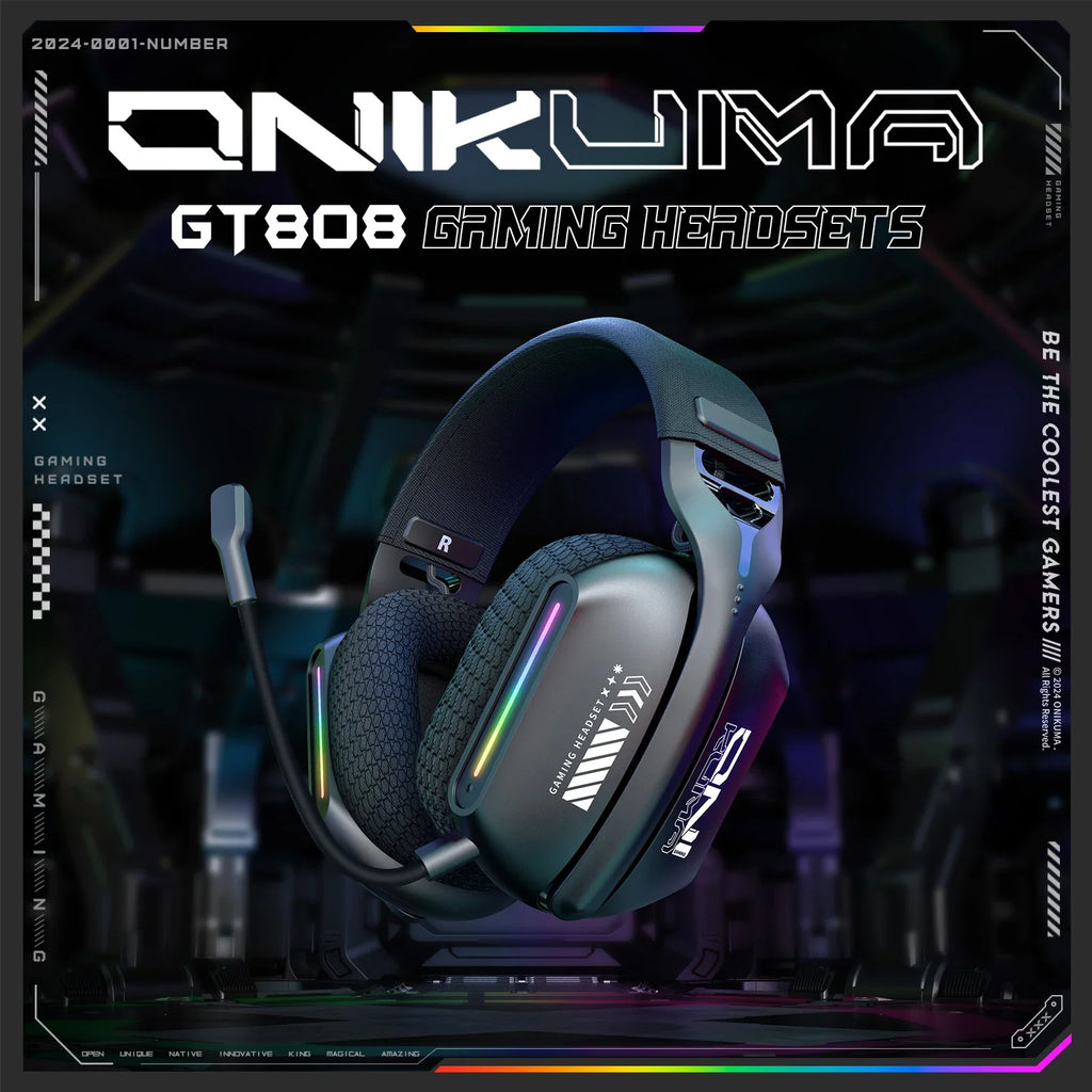 Onikuma Gt808 Three Mode with Mic E-Sports Wireless Gaming Headset Rgb Lighting Supports Bluetooth 5.3 / 2.4g / Aux 3.5mm