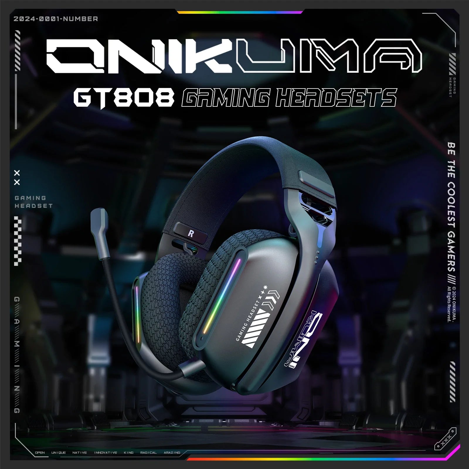 Onikuma Gt808 Three Mode with Mic E-Sports Wireless Gaming Headset Rgb Lighting Supports Bluetooth 5.3 / 2.4g / Aux 3.5mm