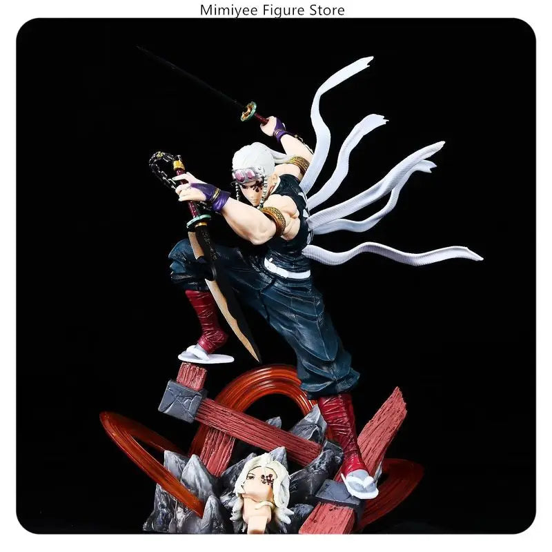 27cm Demon Slayer Tengen Uzui Battle Sound Hashira Double Head Sculpture Battle Scene Model Statue Anime Figure