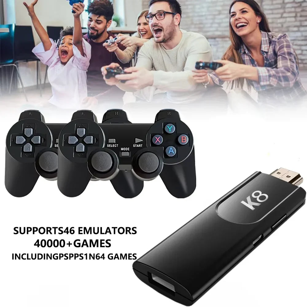 Velec K8 Retro Game Stick 4K HD with 64G & 40000+ Games Dual Wireless Controller for 2 Players Perfect Gift for Kids & Adults