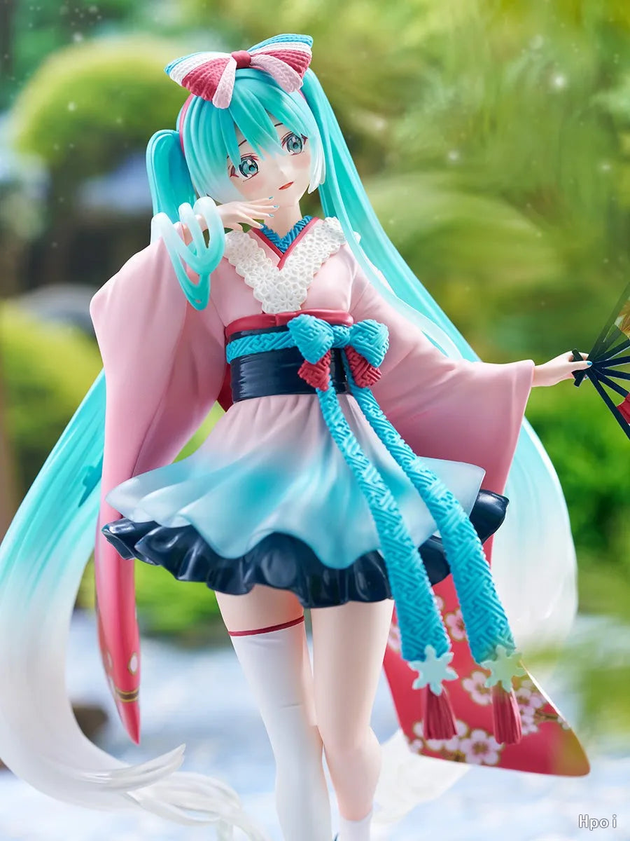 BANDAI 23CM Anime Vocaloid Hatsune Miku Figure Tenitol Neo Tokyo Series Kimono Dress up Model Toy Doll Collection Aciton Figure