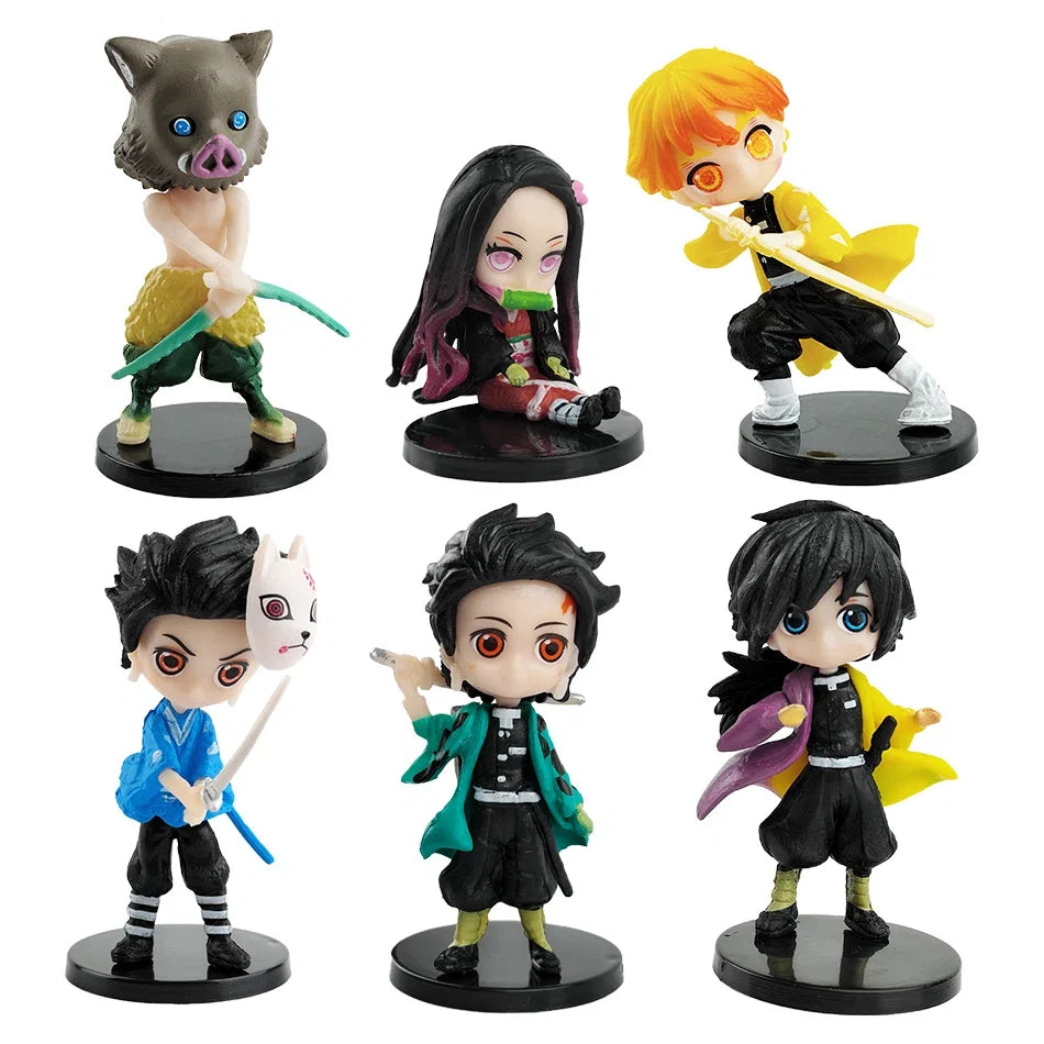 Q Posket Figures Demon Slayer Mini Figurine Tanjiro Nezuko Zenitsu Inosuke Giyu 6/12Pcs Sets Kimetsu No Yaiba Dolls Decoration