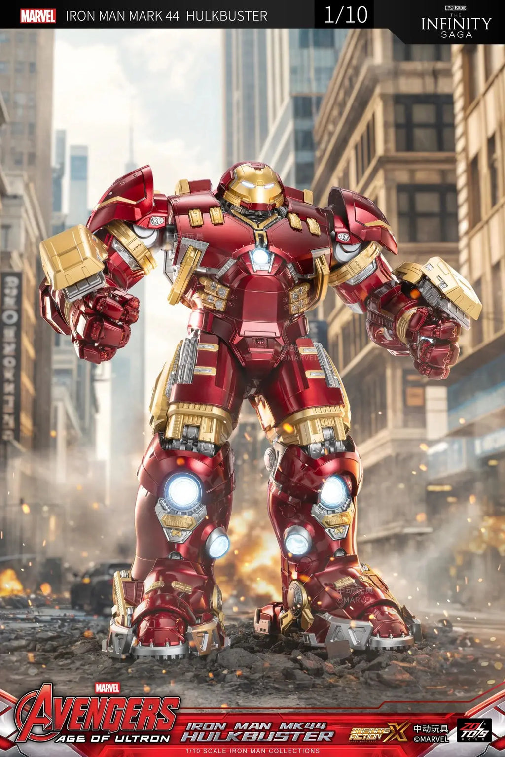 ZD Toys  Avengers Iron Man MK44 Hulkbuster Action Figure LED 1/10 36cm Tony Stark  Anniversary Memorial Model Collections Gift