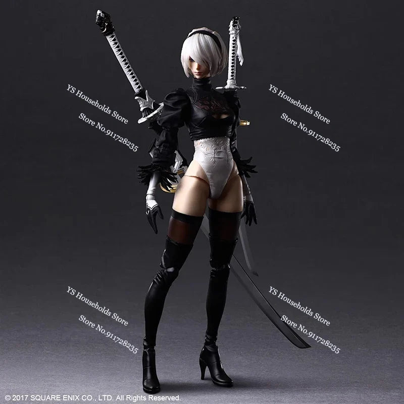 PLAY ARTS Original 1/6  Nier White Hair Movable Girl Action Figure 2B Sister Mini Long Sword Weapon Decor 12" Female Soldier