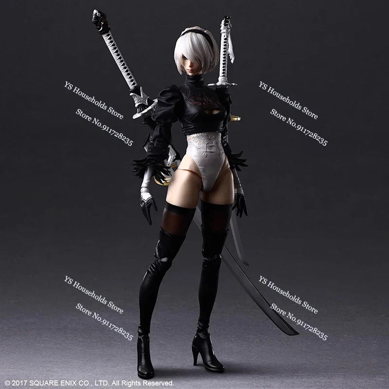 PLAY ARTS Original 1/6  Nier White Hair Movable Girl Action Figure 2B Sister Mini Long Sword Weapon Decor 12" Female Soldier