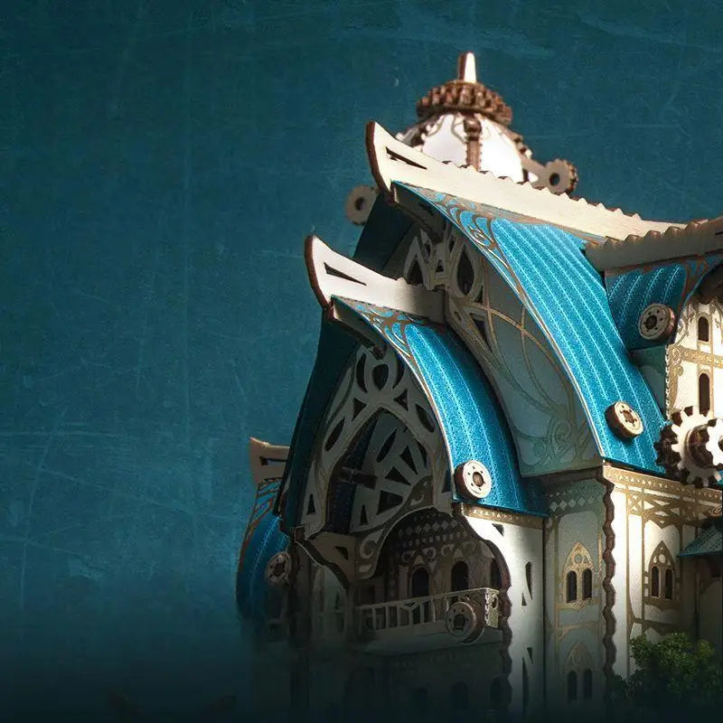 OUZEY Gothic Castle Model Kit - 3D Wooden Steampunk Dollhouse, DIY Fantasy Building Project for Adult Collectors 14+