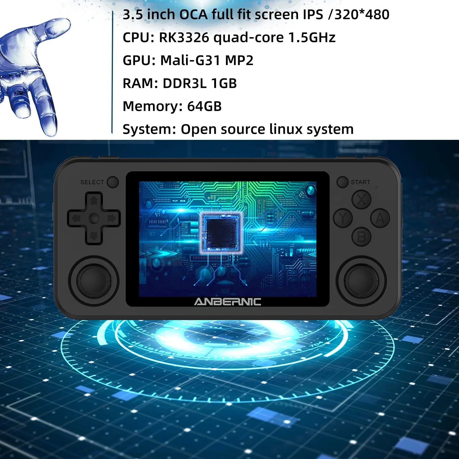 ANBERNIC RG351P Handheld Retro Game Console RK3326 3.5 Inch IPS Screen 64G TF Card 2500 Classic Games 3500 mAh