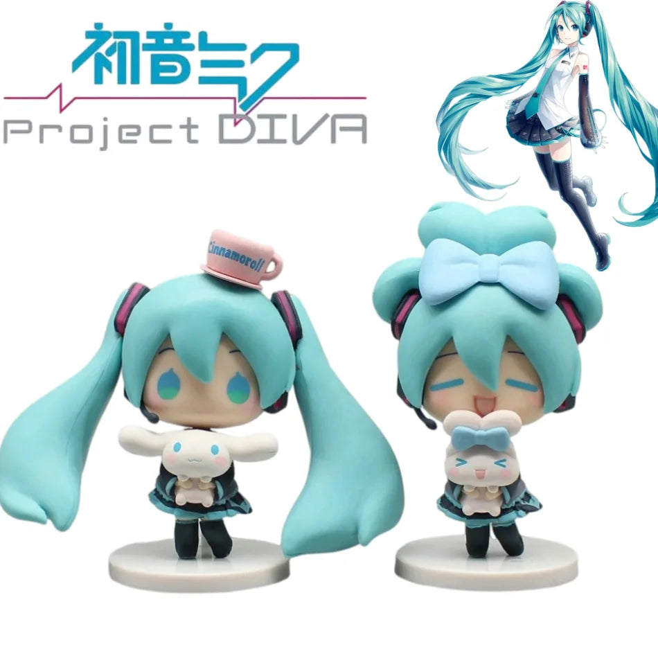 Hatsune Miku Anime Figurine Holding Cinnamoroll Bean Eyed Kawaii Tabletop Decorations Action Figures Doll Model Children  Gift