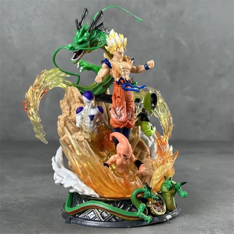 24cm Dragon Ball Figure Son Goku Anime Figurine Super Saiyan Goku Statue Shenron Frieza Buu Cell Models Collectble Toys Gifts