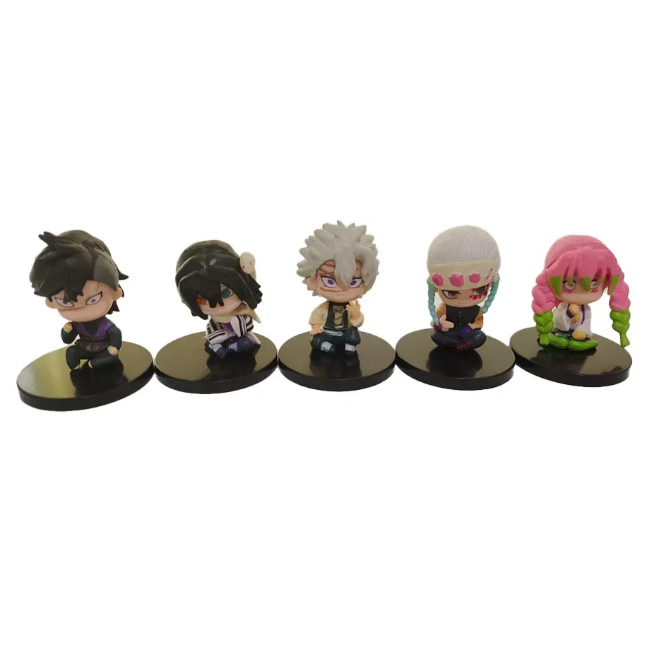 15 PCS/Set Q Version Demon Slayer Sitting Ghost Doll Tanjiro Nidouzi Inosuke Zenizu Figure Action Figure Movie Model Toys Doll