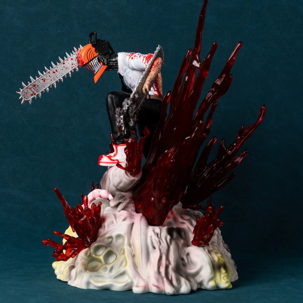 29cm Chainsaw Man Denji Pochita Battle Scene Anime Figure Model Statue Boys Collection Desktop Decoration Ornament Toys Gifts