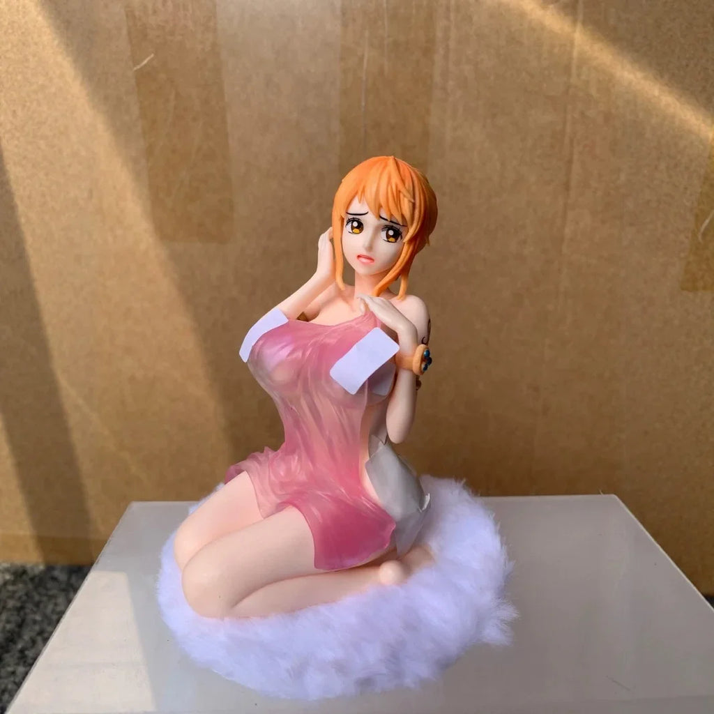 One Piece Anime Girl Figures Bathrobe Nami Dual Head Interchangeable Figurines Car Decoration Doll Model Kids Toys Fans Gifts
