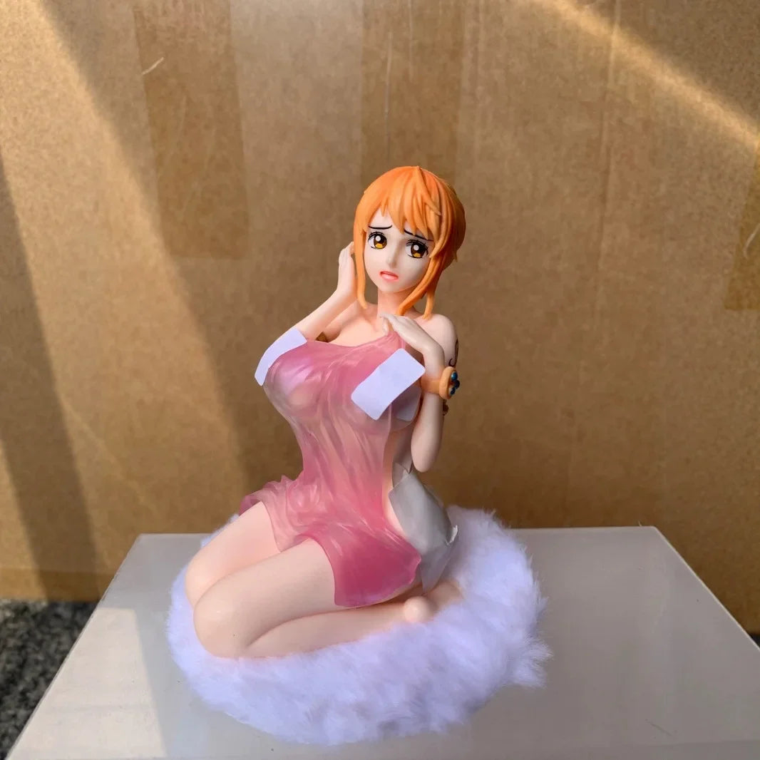 One Piece Anime Girl Figures Bathrobe Nami Dual Head Interchangeable Figurines Car Decoration Doll Model Kids Toys Fans Gifts