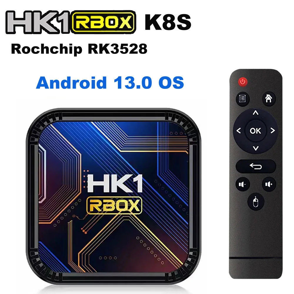 HK1 RBOX K8S Android 13.0 TV Box OTA Rockchip RK3528 4K 2.4G 5G Wifi6 BT5.0 100M Lan 16GB 32GB 64GB