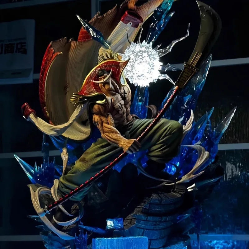 38cm Anime Figure One Piece Whitebeard Pirates Famous Naval Battle Scene Can Emit Light Peripheral Pvc Model Desktop Gifts Toys