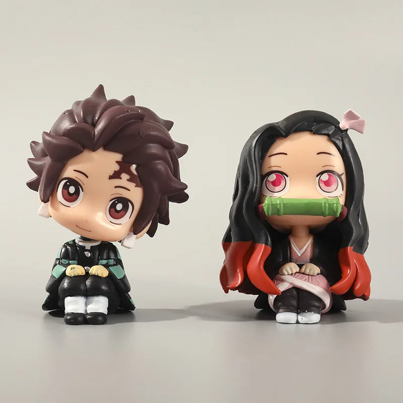 8/9cm Anime Cute Q Versão Demon Slayer Action Figure Sentada Tanjiro Kamado Nezuko PVC Action Model Kid Toy Gift