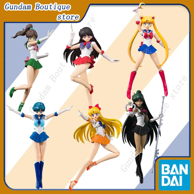Bandai Genuine SHF Sailor Moon Venus Mars Jupiter Pluto Mercury Animation Color Anime Action Figure Model Toy Gift KidChristmas