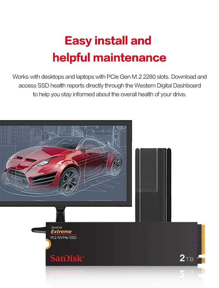 SanDisk Extreme M.2 2280 NVMe PCIe Gen 4.0 SSD Read speed Up to 5150MB/s 2TB 1TB 500GB Internal Solid State Drive For laptops PC