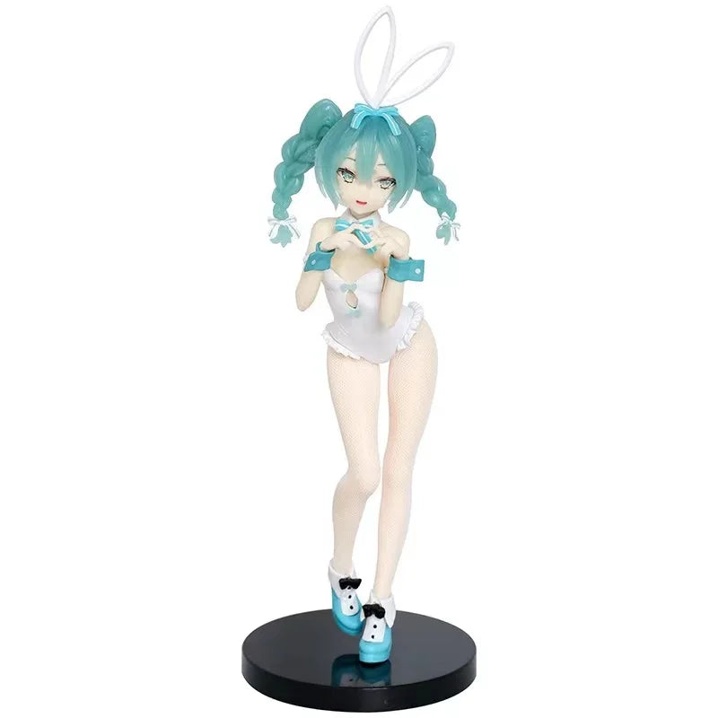 28cm Hatsune Miku Anime Girl Figures Cartoon White Silk Rabbit Girl Miku Figurines Car Decoration Doll Model Kids Toys Fans Gift