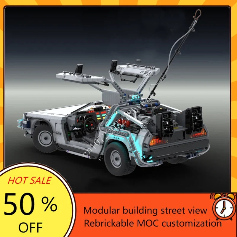 7357PCS DeLorean Time Machine Doc Brown's Futaba Remote MOC Car Vehicle Speed Racer Custom Puzzles Xmas Toys for Boys