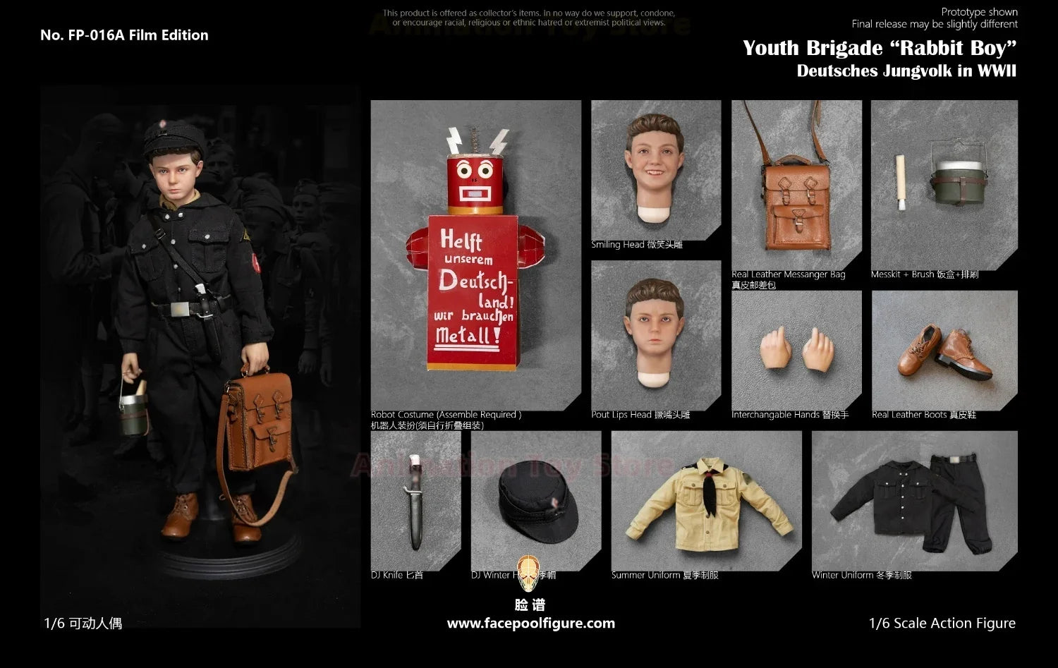 Facepoolfigure FP016 1/6 Rabbit Boy World War II German Children Corps Historical/Film Version Full Set 12in Action Figure