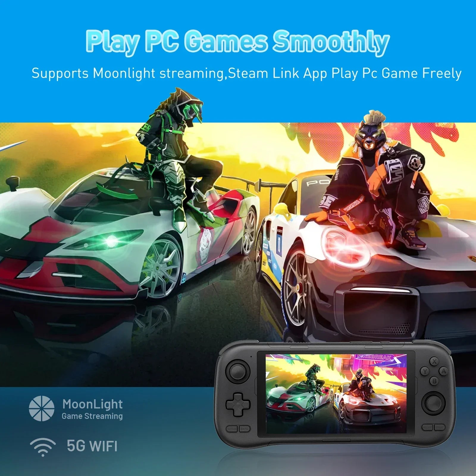 GAMINJA ANS22 Handheld Game Console 5.5-Inch HD Screen Dual Joysticks PSP & Arcade Retro Games Android OS 256GB Combined Memory