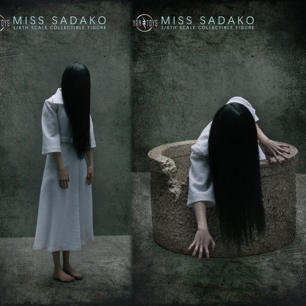 YANTOYS JR08 1/6Scale Langhaarige weibliche Geisterdame Sadako Weißes Kleid Cosplay Szene Komplettset 12'' Actionfigur Modell Puppen Spielzeug