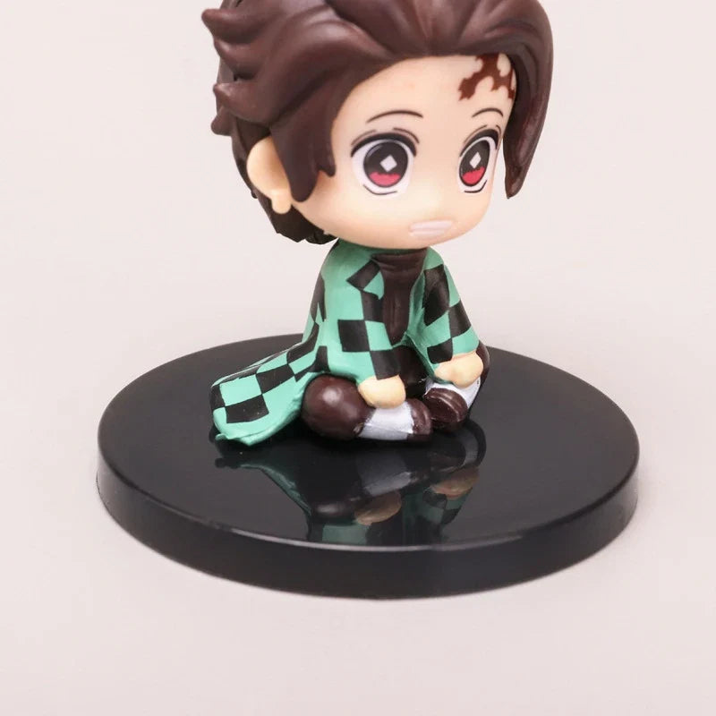 5Pcs/Set Demon Slayer Q Version Sitting Figure Toy Anime Kimetsu no Yaiba Tanjiro Nidouzi Inosuke Zenizu PVD Figurine Model Doll