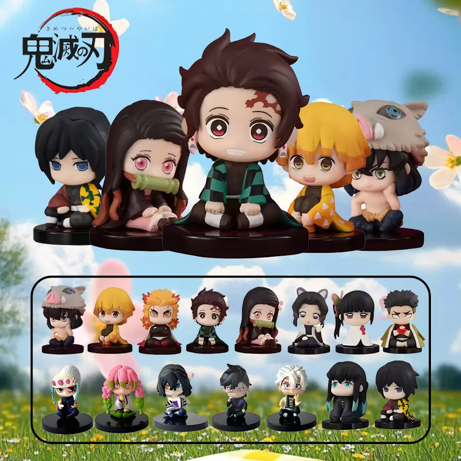 Cute Sitting pose Gashapon Figures Kamado anjirou Agatsuma Tomioka Giyuu Shinobu Kocho Uzui Tengen Collectible Toy