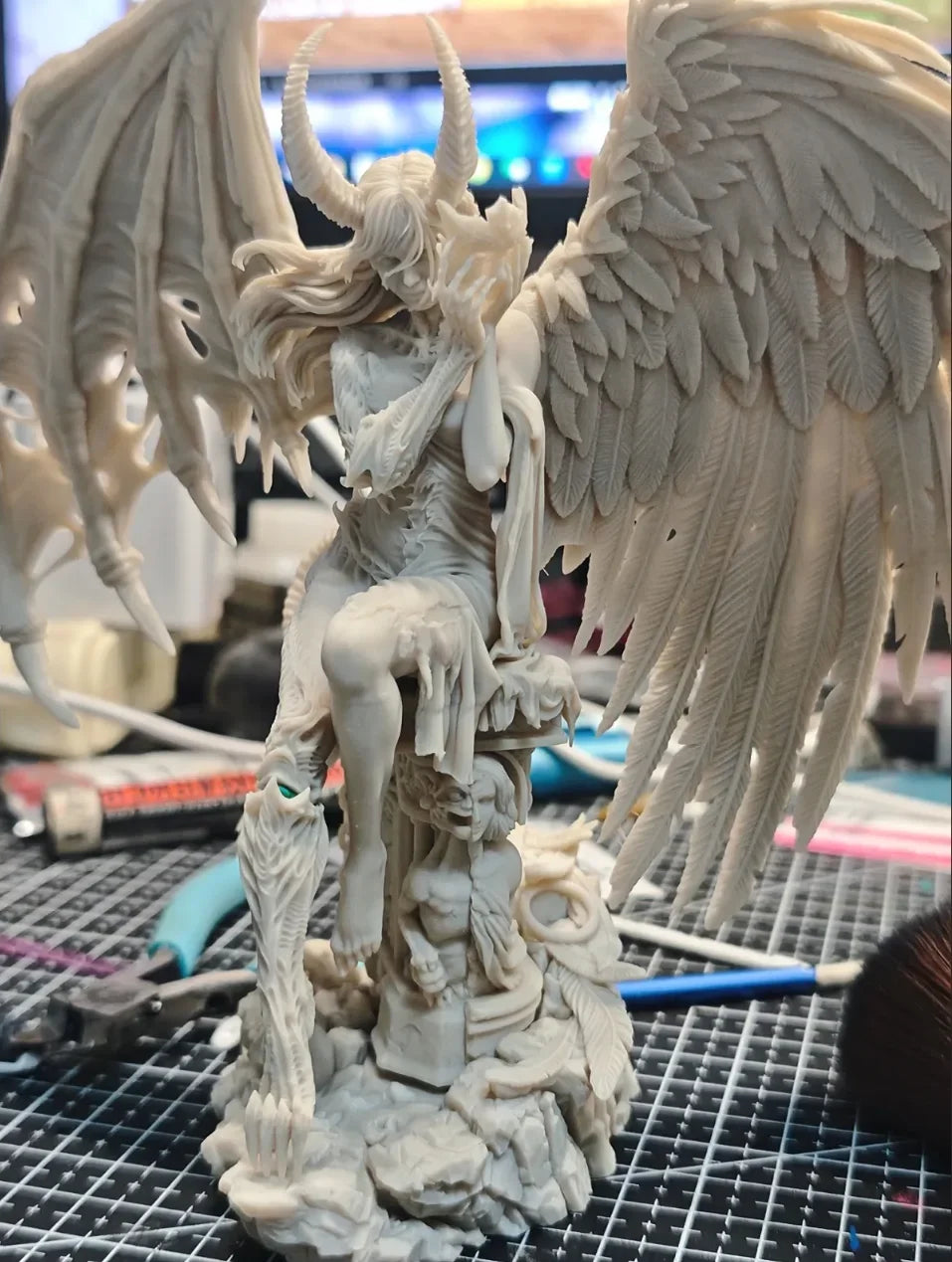 14cm/17cm/20cm/23cm Evil Angel Witch No Coloring White Model 3D Printed Self-assembly DIY Coloring Figurines Miniatures