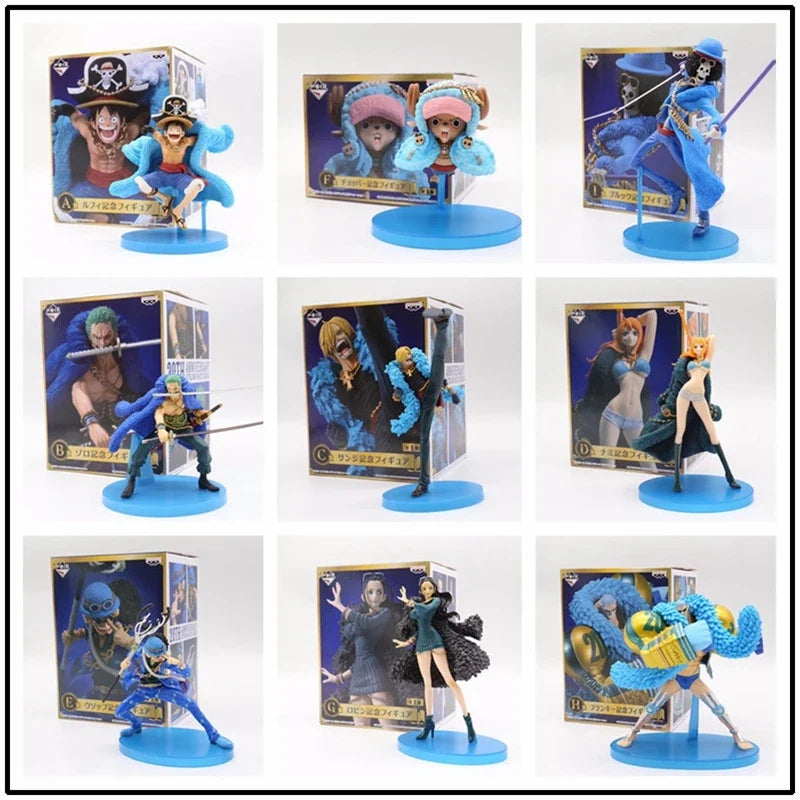 One Piece 20th Anniversary Anime Figures Blue Clothes Luffy Nami Robin Zorro Action Figure Collection Model Toys Birthday Gifts