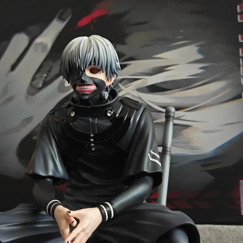 20cm Ken Kaneki Sitting Figure Tokyo Ghoul GK Replaceable Double Head Double Arms Statue With Base Anime Model Toy Deco Boy Gift