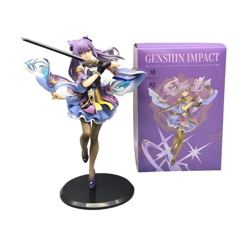 24cm Genshin Impact Anime Figures Keqing Kawaii Standing Action Figure PVC Collection Model Doll Ornaments Toys Birthday Gifts