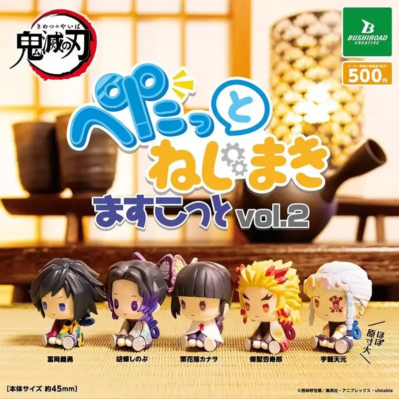 Genuine Action Figure Demon Slayer Kimetsu No Yaiba Akaza Kochou Shinobu Small Round Eyes Gacha Figure Model Toys