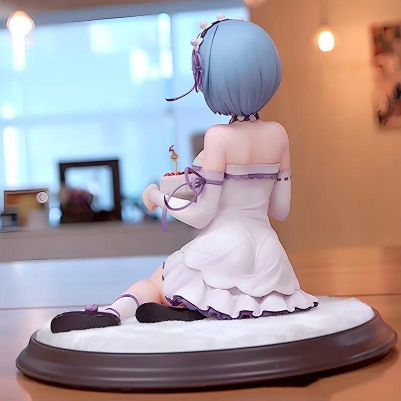 Re Zero Starting Life in Another World Rem Birthday Cake Figure PVC Anime Model Collectible Desk Decoration Blue Haired Gift