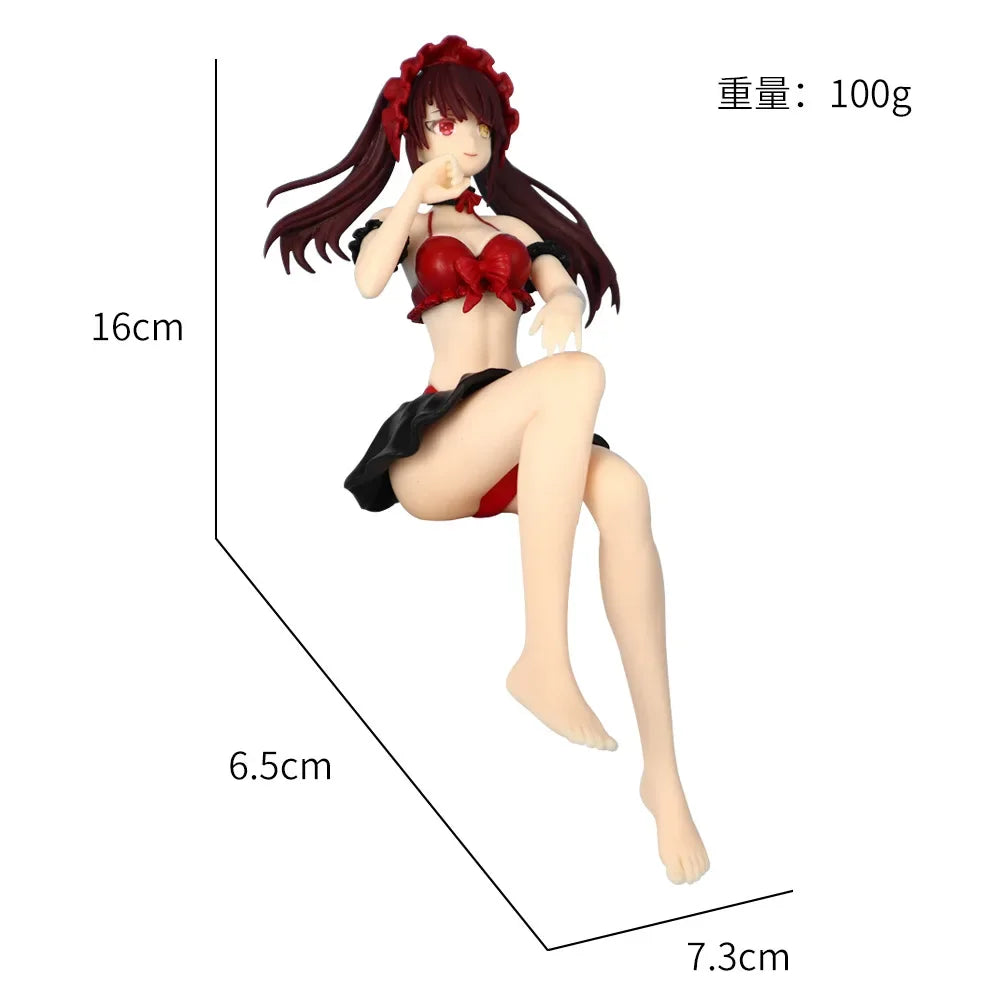 Anime Tokisaki Kurumi Figure Sitting pose Action Figure Swimsuit Style Model Desktop Ornaments Collection Child toy Gifts 16cm