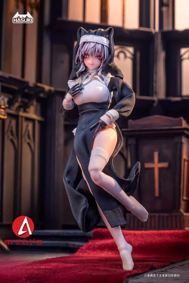 HASUKI CS017 CS018 1/12 Nun Uniform Cosplay Costume Clothes Model Fit 6'' Female Soldier Action Figure Body Dolls