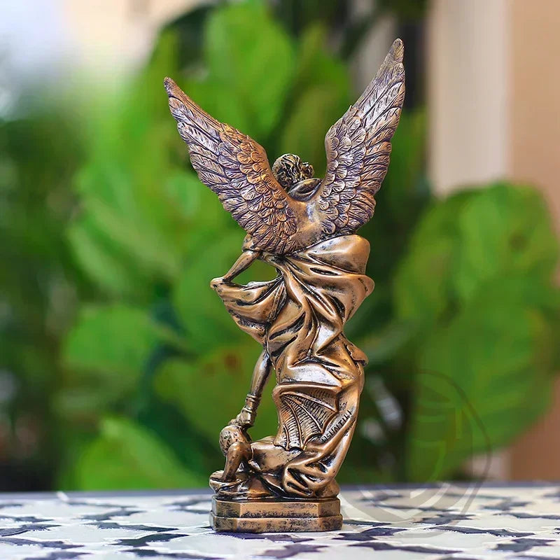 Bronze Saint Michael's Angel Statue,Classical Guarding Justice,Home Blessing Decoration,Guardian of Eden Resin Crafts Gift