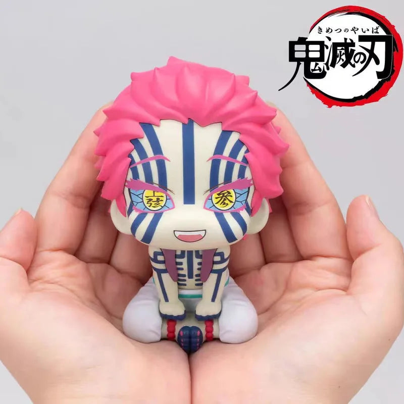 11cm Demon Slayer Akaza Q Version Sitting Posture Big Head Ornaments Cartoon Characters Around The Collection Model Toy And Gift
