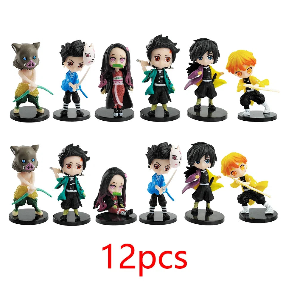 Q Posket Figures Demon Slayer Mini Figurine Tanjiro Nezuko Zenitsu Inosuke Giyu 6/12Pcs Sets Kimetsu No Yaiba Dolls Decoration